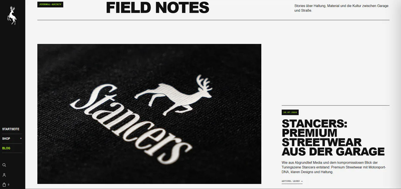 Stancers Field Notes mit besticktem Textil, Hirsch-Signet und Journal-Ansicht