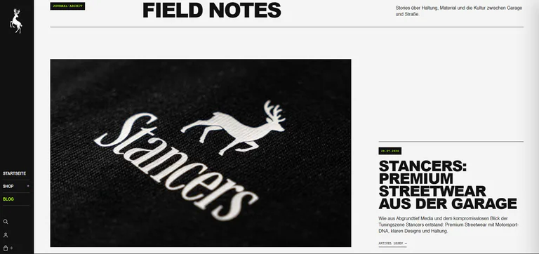 Stancers Field Notes mit Textil, Markenzeichen und digitaler Journal-Ansicht